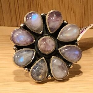 925 Pink Moonstone flower statement  Ring